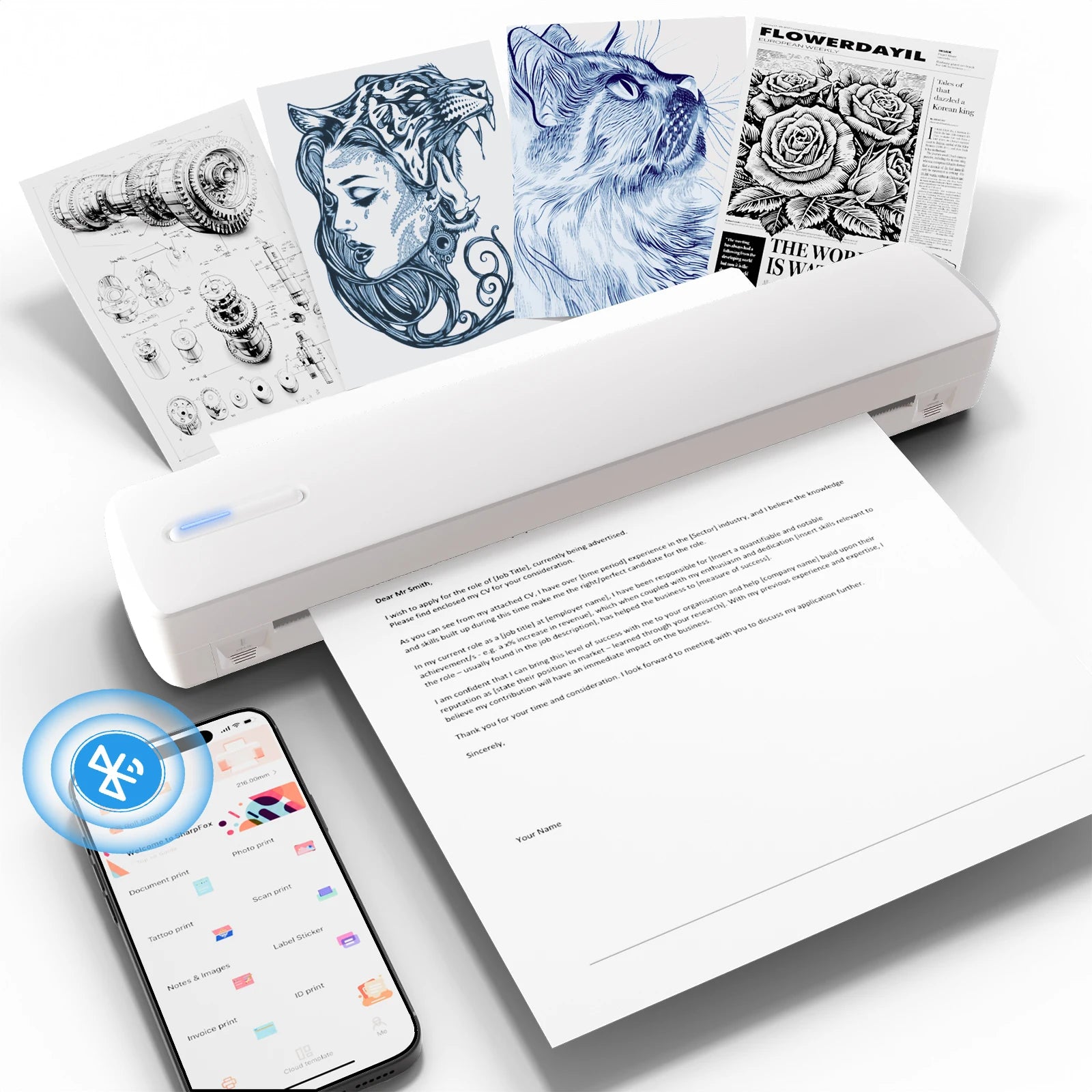 Portable Printer Wireless Inkless Thermal Printer A4 Bluetooth C80 300DPI Mobile Support Android iOS for Office Work Home School