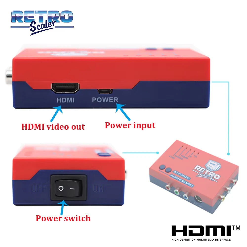 RetroScaler2x Composite SV YPBPR to HDMI Upscaler Video Audio Converter For PS2 N64 NGC Dreamcast Saturn MD1 MD2 Game Consoles