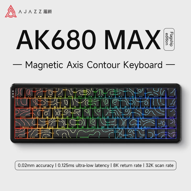 AJAZZ AK680 MAX Magnetic Axis Gaming Mechanical Keyboard 0.02mm accuracy 0.125ms ultra-low latency | 8K return rate 32K scan rate 8KHz return Quick triggering/resetting of aluminum alloy positioning plate with precision adjus