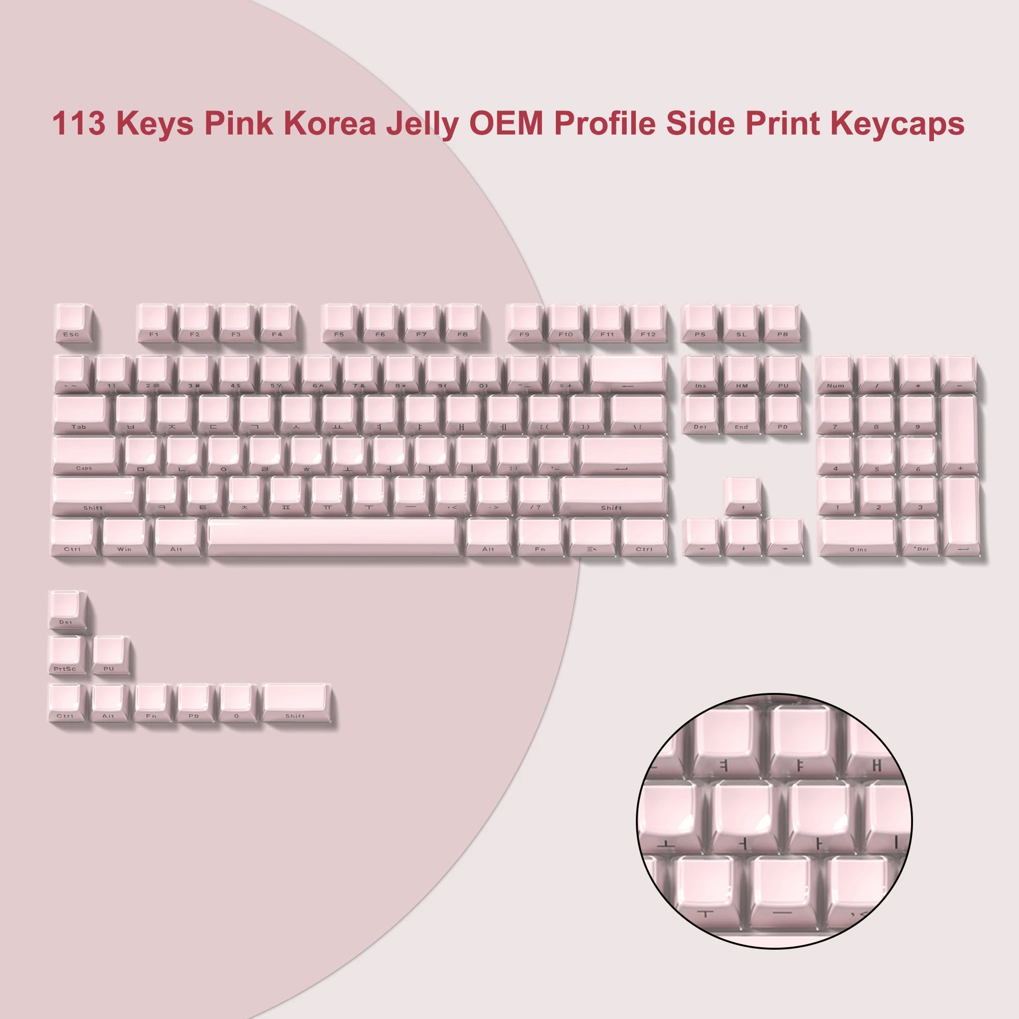 OEM Profile Pink Jello Crystal Keycap Translucent Clear Keyboard Keycap for Cherry Gateron MX Switches Mechanical Gamer Keyboard