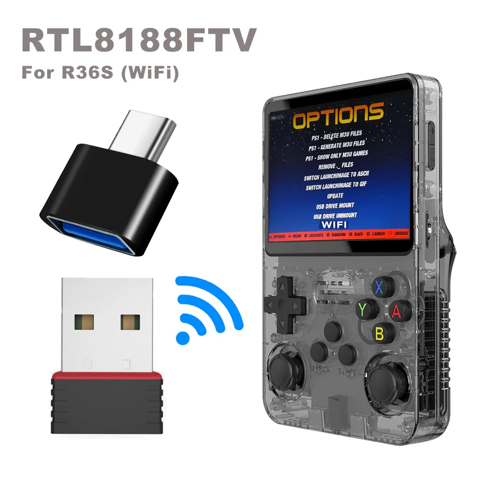 BOYHOM R36S WiFi Upgrade Kit RTL8188FTV USB Dongle & Type-C OTG Adapter for R36H R36S Ultra R36 Plus Retro Console 2026