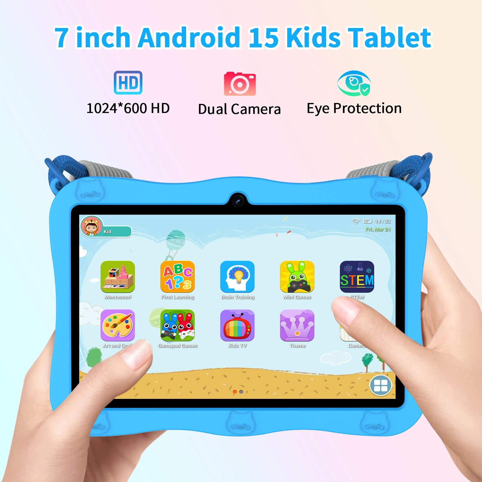 PRITOM 7-inch Tablet for Kids, 8GB(3+5GB expand) RAM + 32GB ROM Android 13Toddler Tablet, Pre-Installed iWawa, Parental Controls, Supports Bluetooth and WiFi