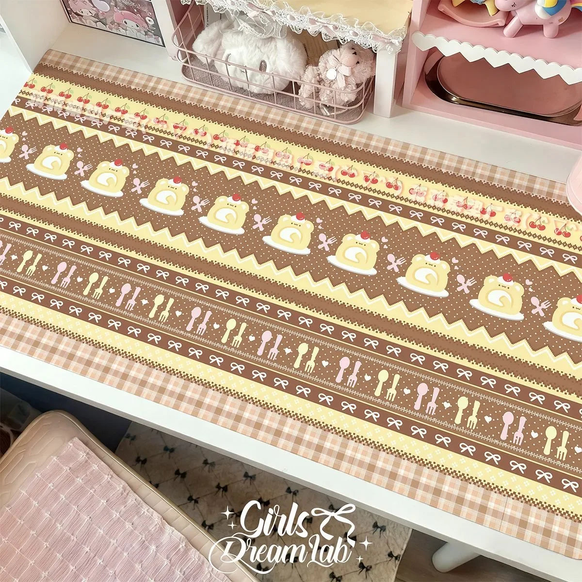Leather Desk Pad Protector Pink Strawberry Cake Girl Kawaii Mouse Pad Office Desk Mat Waterproof Non-Slip PU Desk Blotter Pad