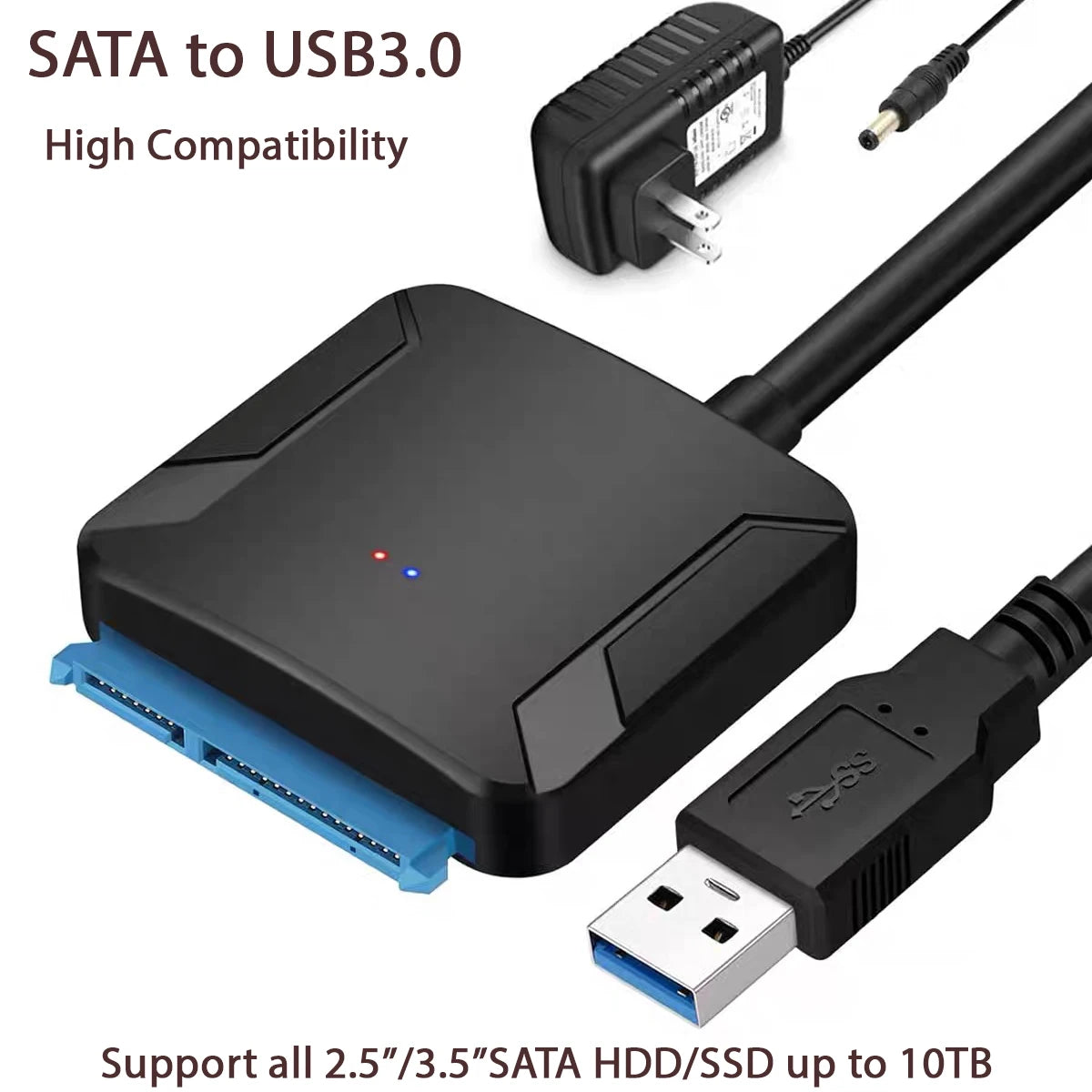 SATA to USB3.0 Cable SATA III Hard Drive Adapter Converter for 2.5" 3.5" SSD HDD Hard Drive Disk with 12V/2A Power Adapterer