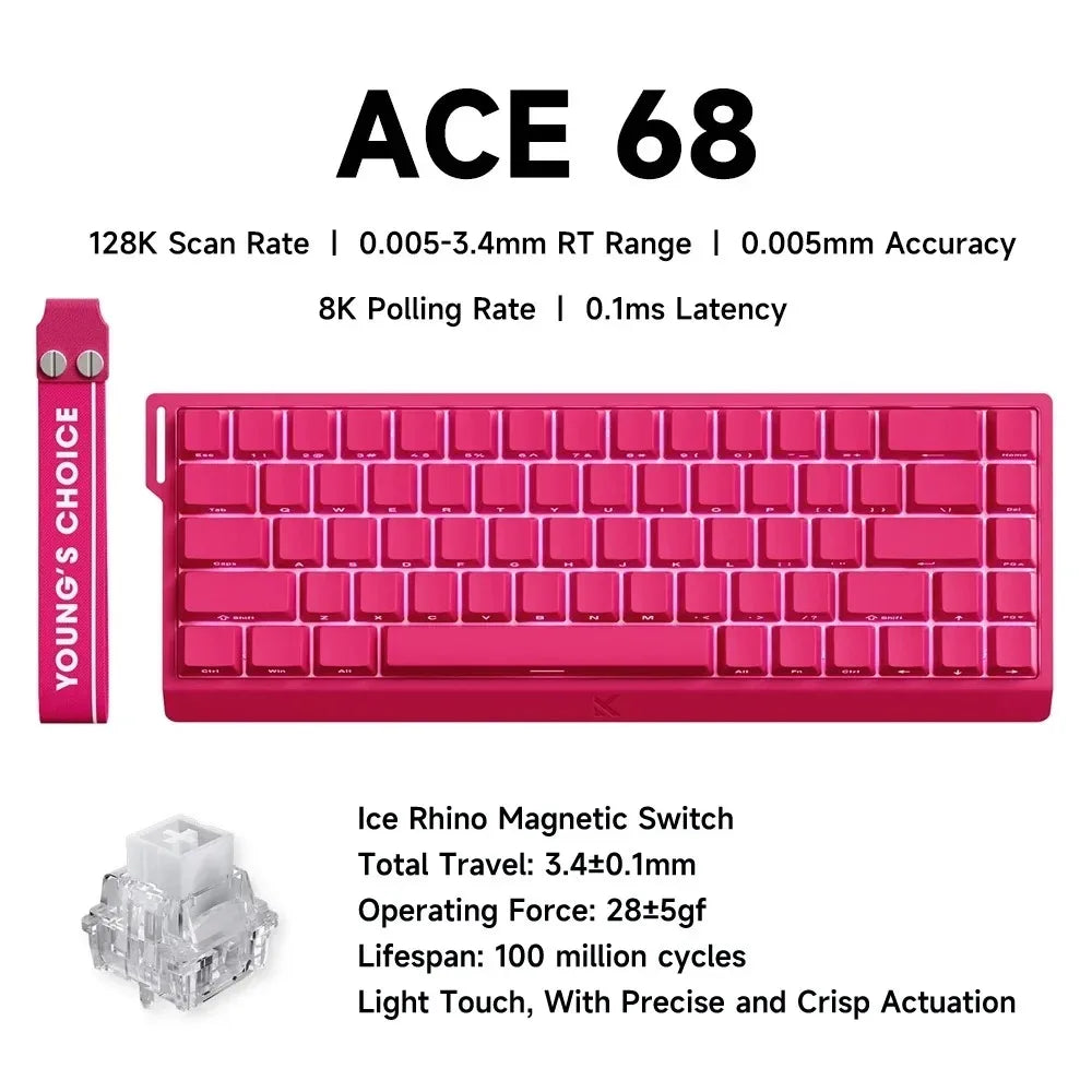 MCHOSE ACE 68 Wired Magnetic Switch Gaming Keyboard Hall Effect Rapid Trigger Programmable RGB 8K Hz DKS/MT/TGL/RS/SOCD Keyboard