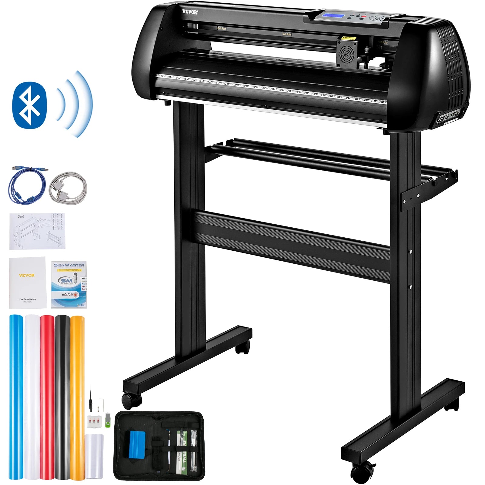 SucceBuy 28/34 Inch Vinyl Cutter Plotter Label Printer Sign Cutting Machine LCD Display Bluetooth SignMaster Software Kit Bundle