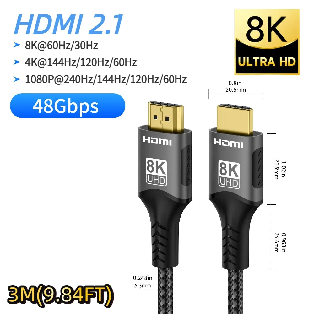 HDMI 2.2/2.1/2.0 Cable Maximum Bandwidth 96Gbps Support 8K@120Hz 4K@240Hz 2K@360Hz LIP Protocol for TV Monitor Game Console