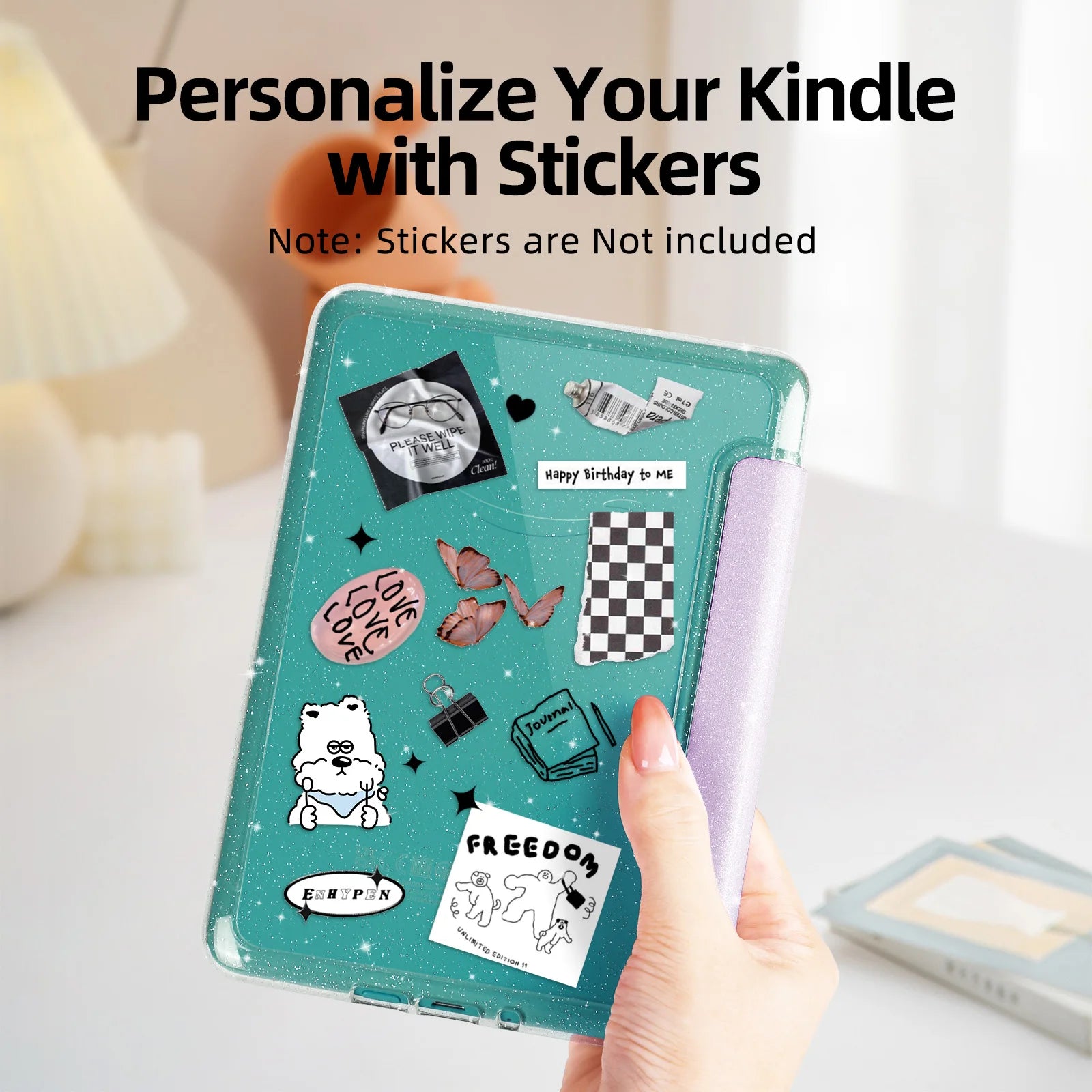 Glitter Case for 6"Kindle (11th Gen 2022/2024) - Clear Acrylic Back, Full-Body Shockproof, Auto Wake & Sleep, Kindle Accessories