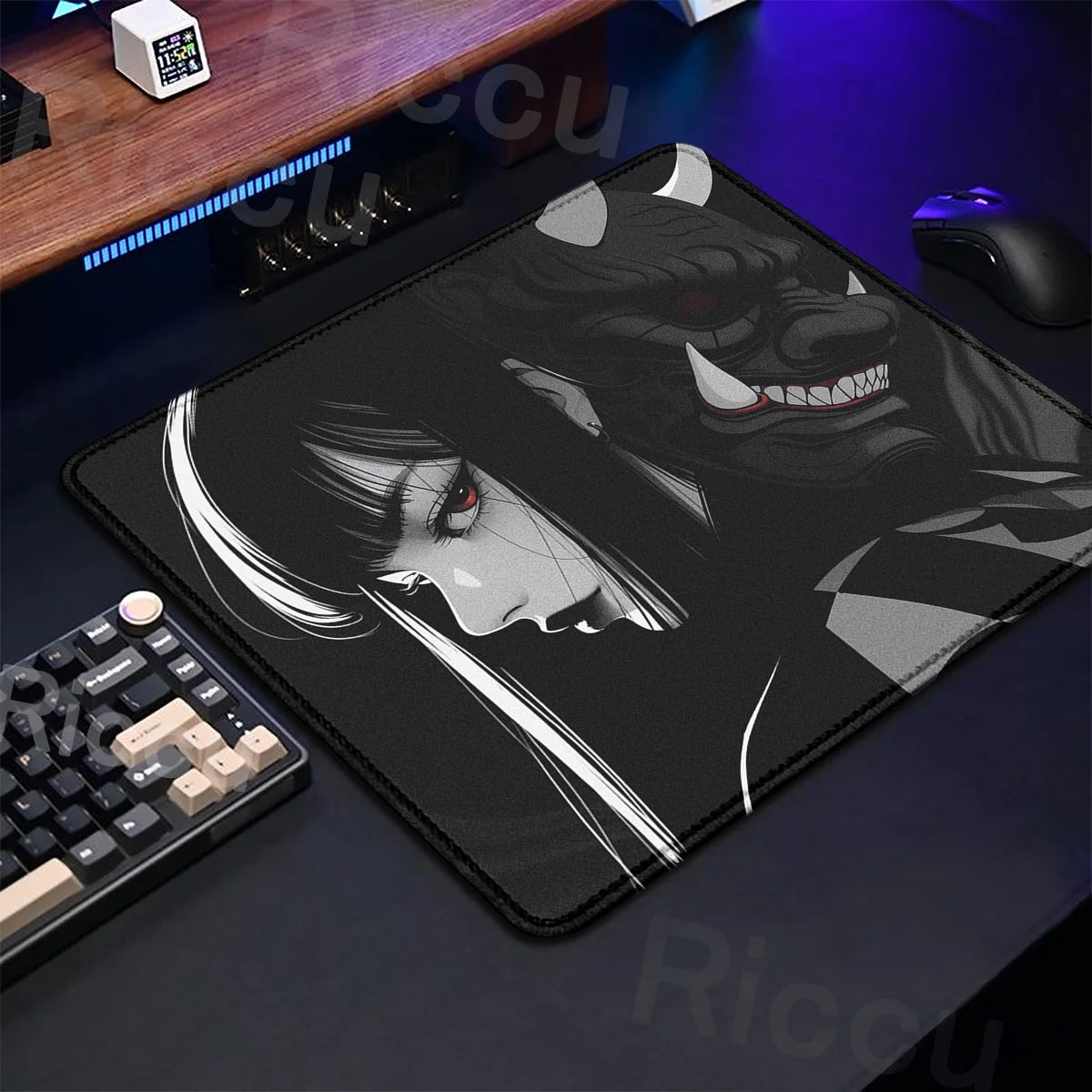 Small Size Anime Mouse Pad Oni Mask Girl Premium Deskmats Game Professional E-Sports Mousepad High Quality Non-slip Keyboard Pad