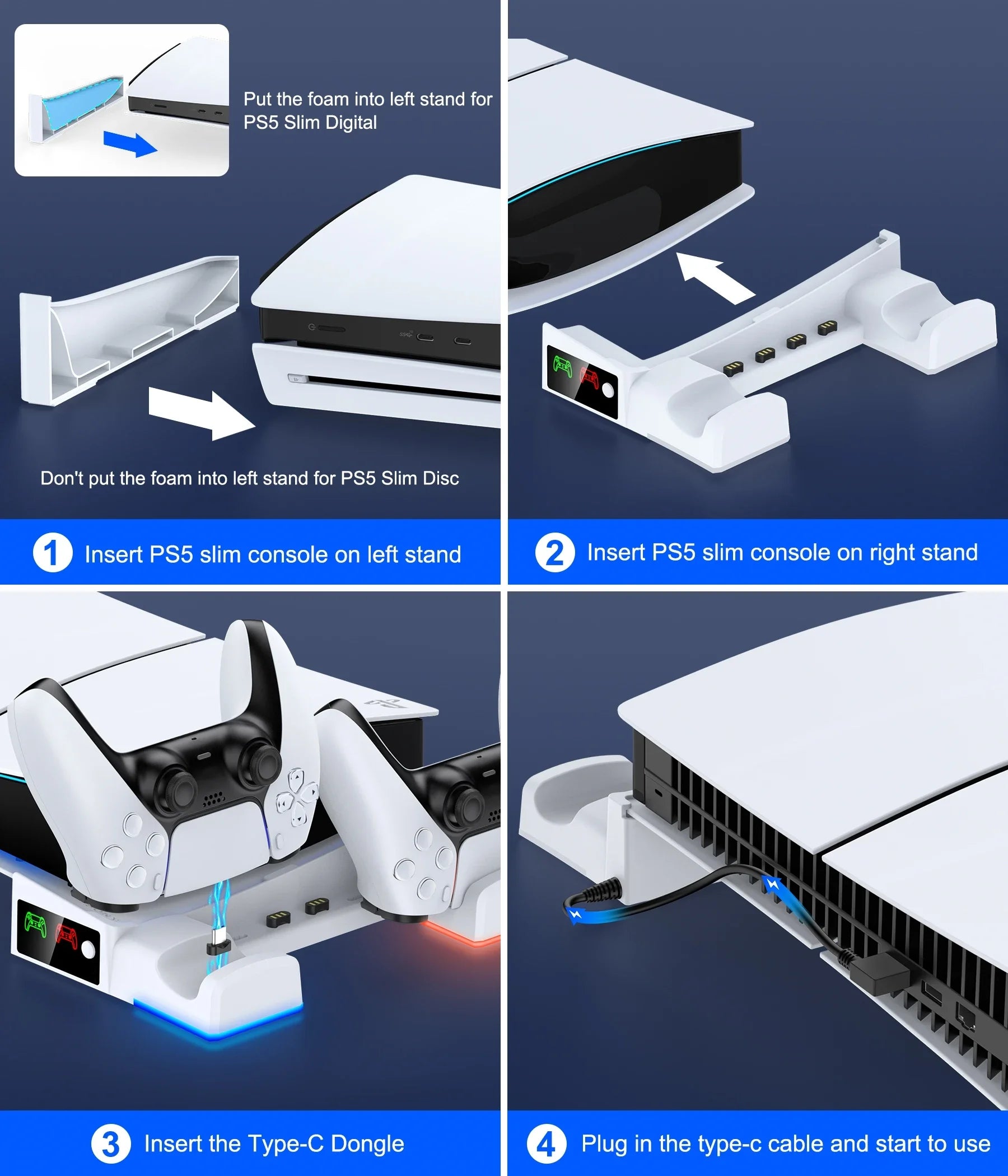 BEBONCOOL PH100 for PS5 Pro/Slim Digital / Disc Version Horizontal Charging Brack with Lights Suitable for PS5 Accessories