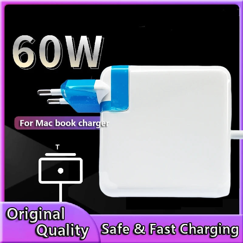 60W Magsaf 2 T Magnetic Charging Power Adapter for MacBook Air / Pro Series：A1502，A1425，A1435，Safe & Fast Charger Power Adapter