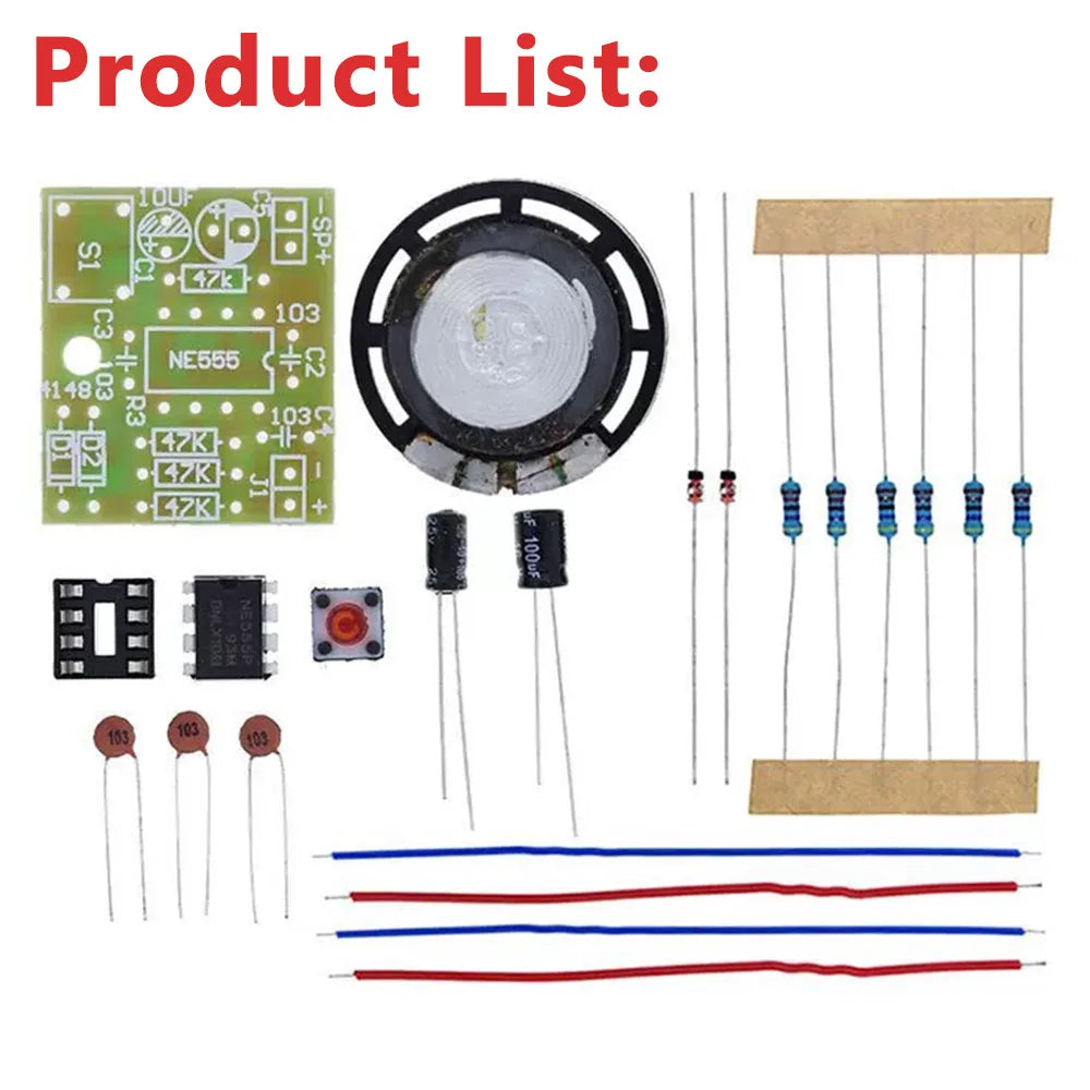 Electronic Components Kit Professional NE555 Doorbell DIY Kit - Dual Tone Ding Dong Sound PCB Soldering Practice with Complete
