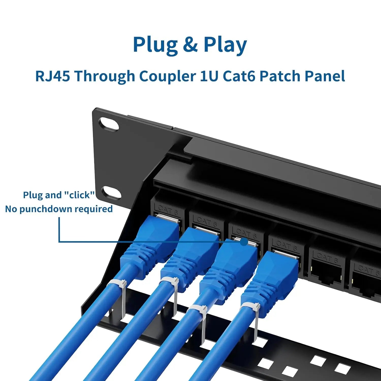 Natalink Patch Panel 24 Port Cat6 with Coupler Keystone Back Bar 19 Inch 1U Ethernet RJ45 Network Rackmount Coupler Patch Panel