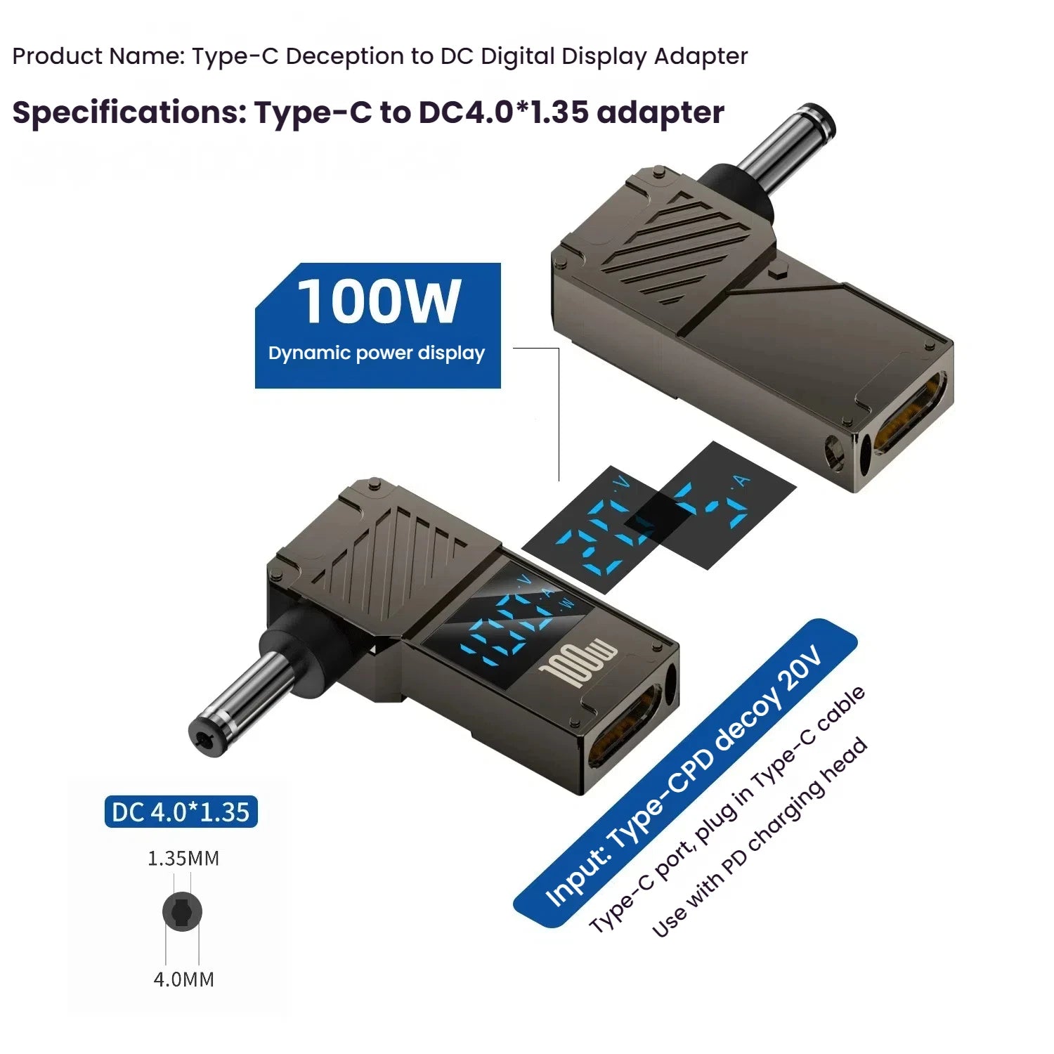 PD 100W Laptop Power Charger Converter Female Type-C To DC Male Jack Plug Supply Adapter Connector 5A For Notebook Computer PC
