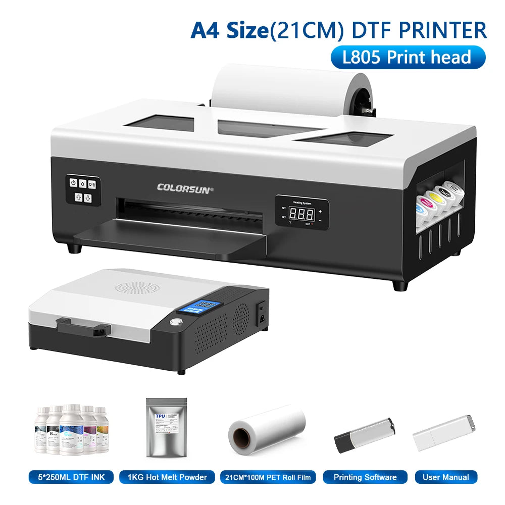 Colorsun DTF Printer For Epson L800/R1390/XP600 Impressora A3/A4 DTF T-Shirt Printers For T-Shirt Hoodies Cloth all Fabric