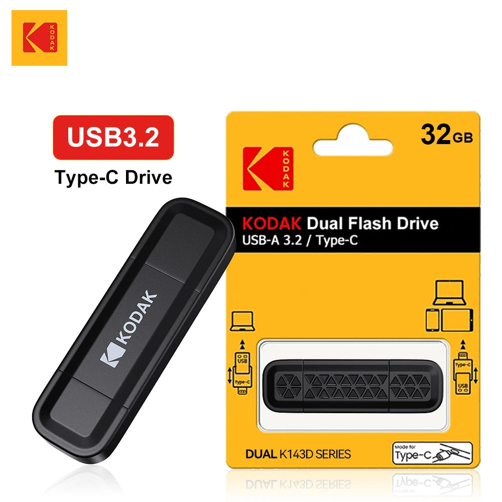 KODAK USB 3.2 & Type-C Flash Drive 128GB 64GB USB3.2 Gen 1 OTG High Speed Pen Drive Memory Stick Pendrive for Phone Computer