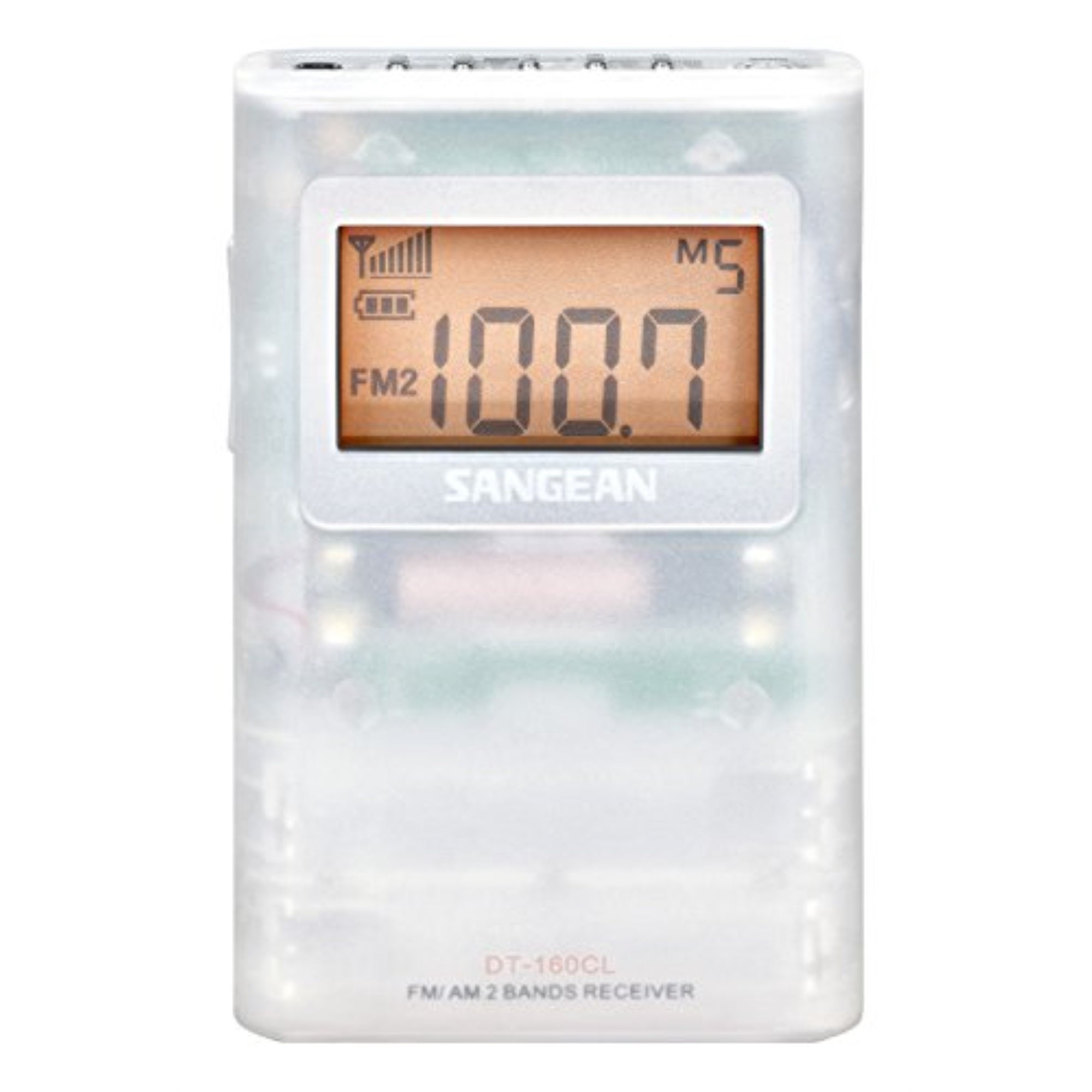 Sangean DT-160CLP FM-Stereo/AM Pocket Radio with Protective Pouch & Belt Clip (Clear)