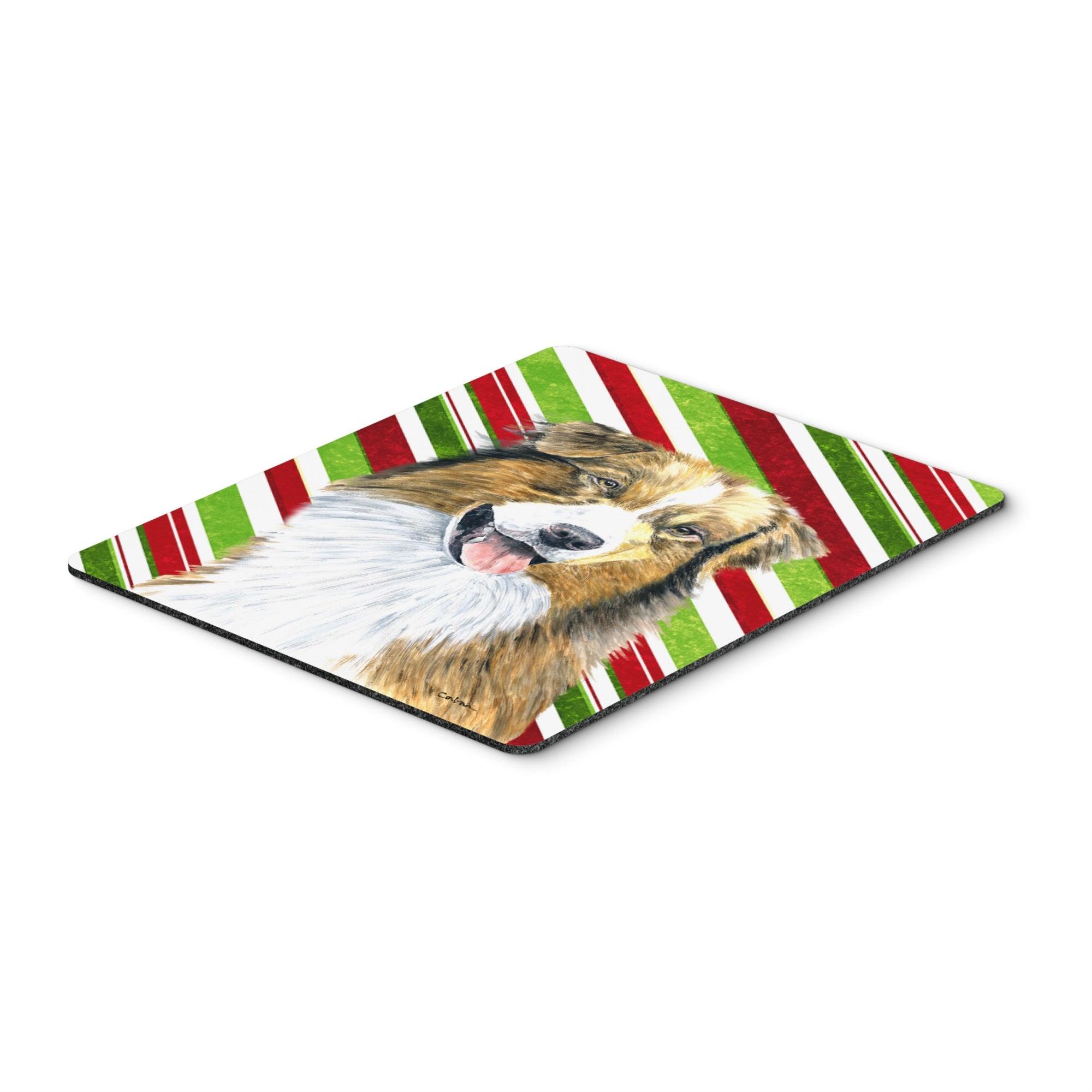 Carolines Treasures Mouse/Hot Pad/Trivet Australian Shepherd Candy Cane Holiday Christmas (SC9357MP)