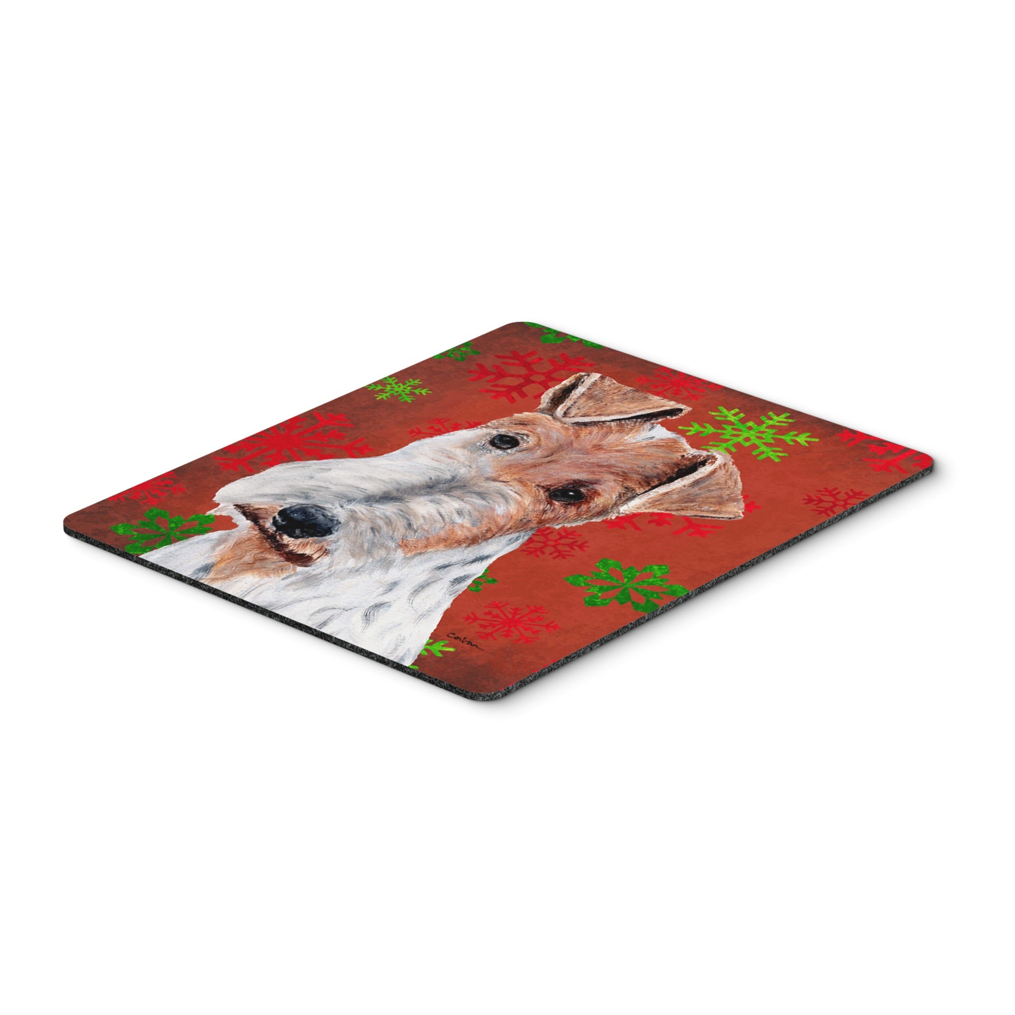 Carolines Treasures Wire Fox Terrier Red Snowflakes Holiday Mouse Pad/Hot Pad/Trivet (SC9748MP)