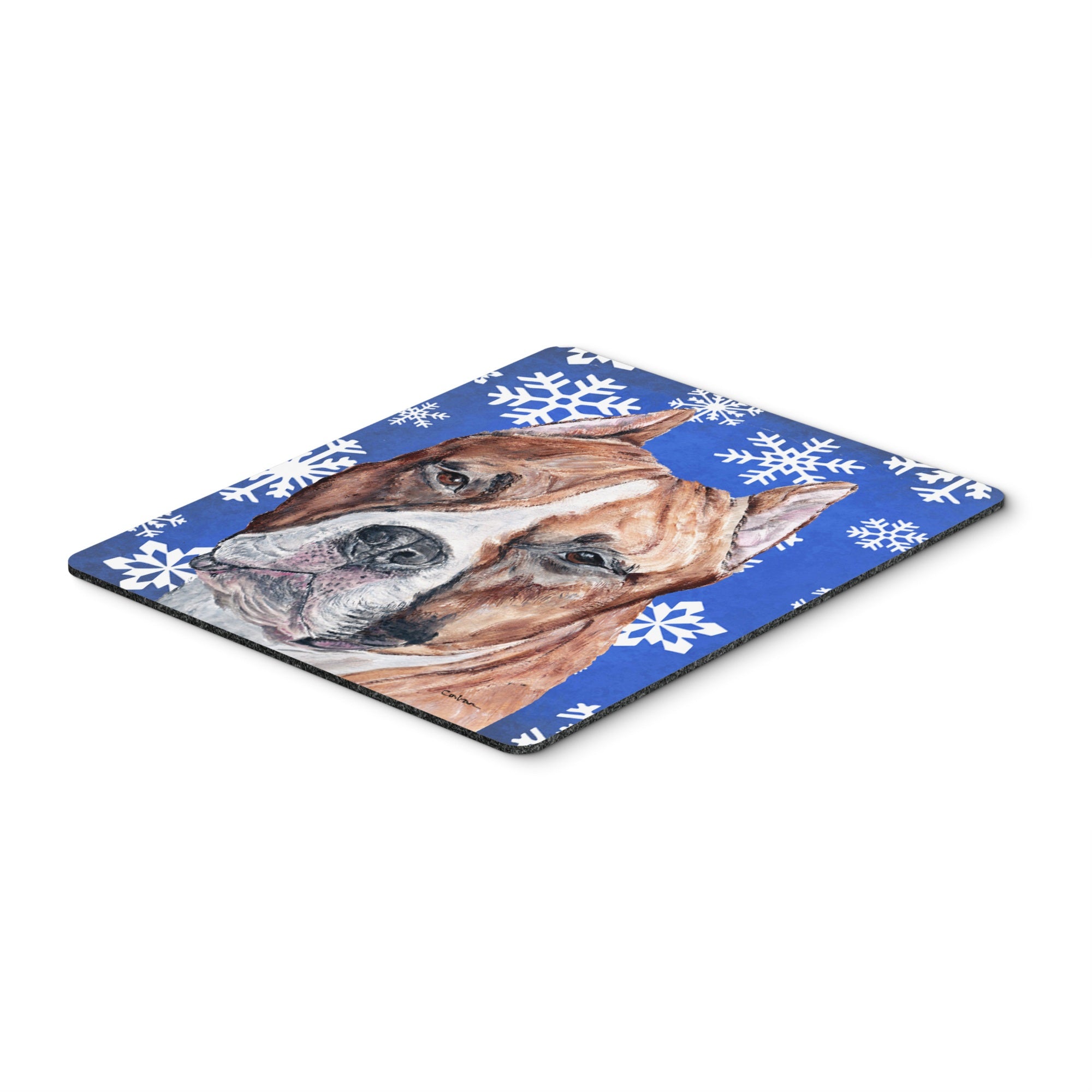 Carolines Treasures Staffordshire Bull Terrier Staffie Winter Snowflakes Mouse Pad Hot Pad/Trivet (SC9776MP)