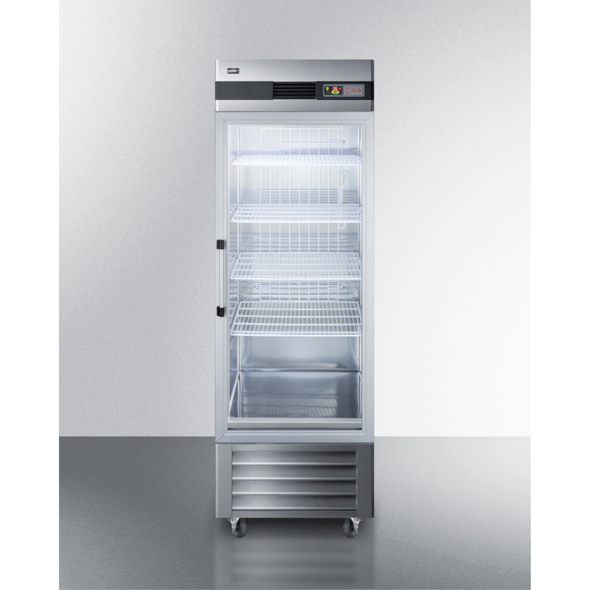 Commercially approved 23 cu.ft. glass door reachin refrigerator