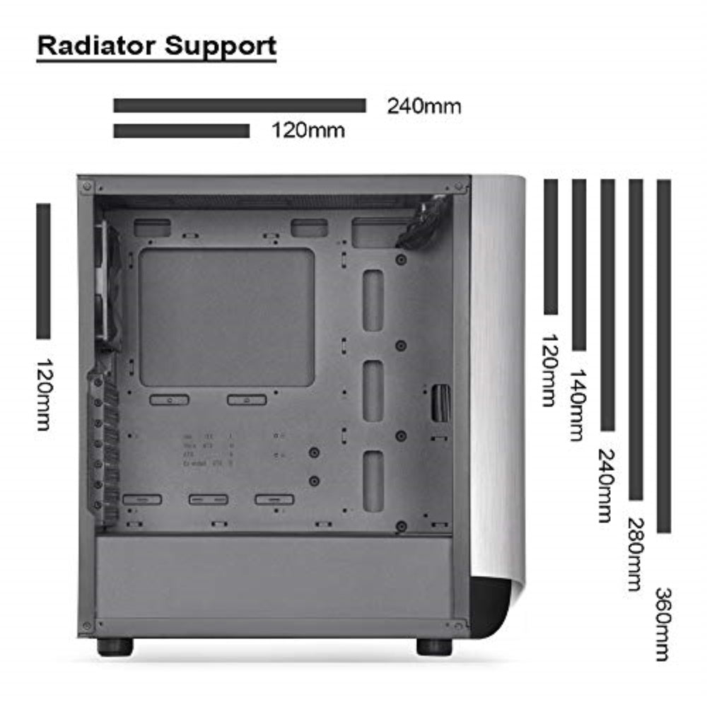 Atx Case/ Argb Lighting/ 200Mmx2+120Mm Black Fan X1/Type Cx1+U3X2+Cita Audio X1/3.5''X2+2.5''X6 / Tg Side Panel /Silver Al Bezel