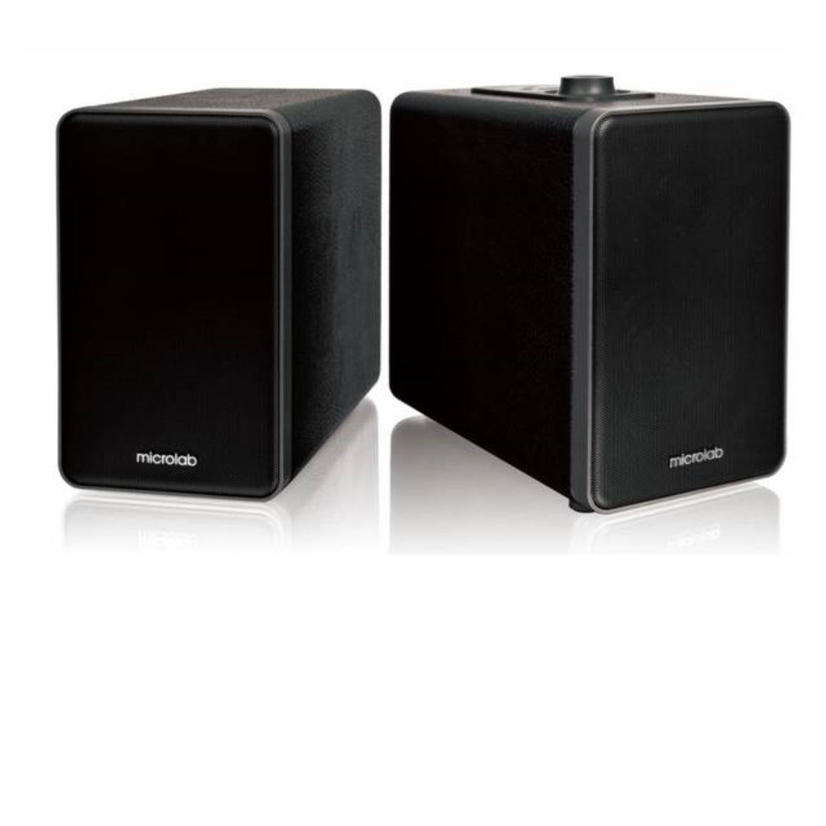 Microlab H21 Wireless Bluetooth Bookshelf Speaker System w/ Versatile Connectivity & Real Wooden & Leather Finishing Cabinets (B