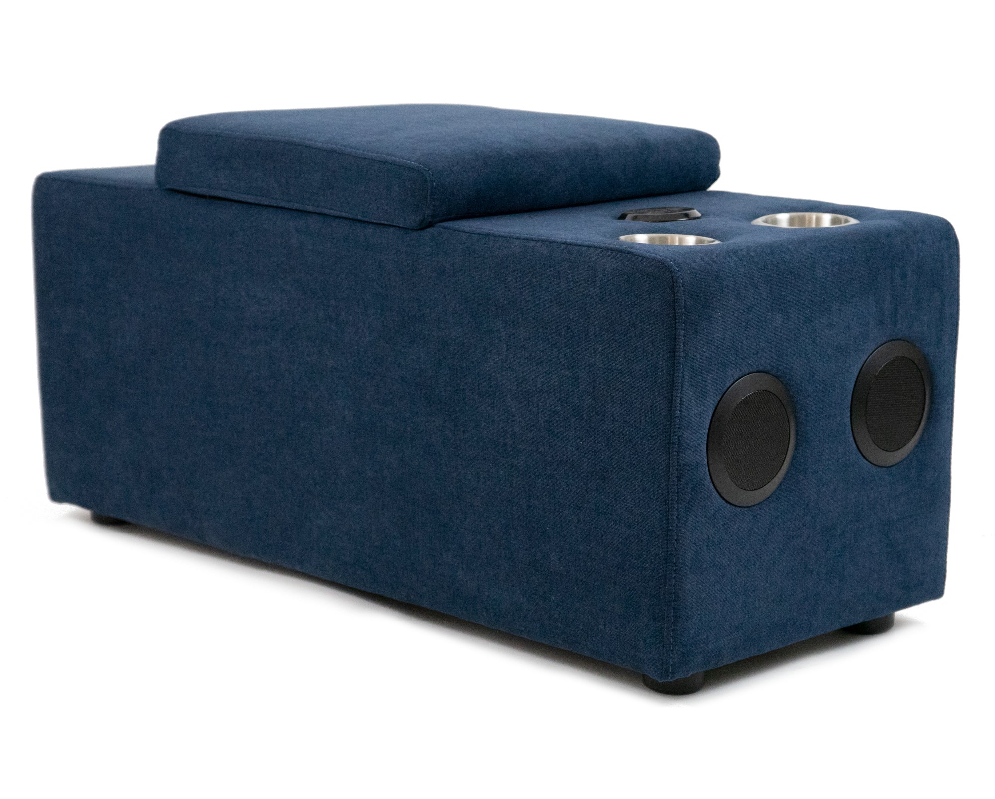 Sunset Trading Pixie Speaker Console | Modular Voice Bluetooth Usb Outlets Storage Cupholders | Navy Fabric