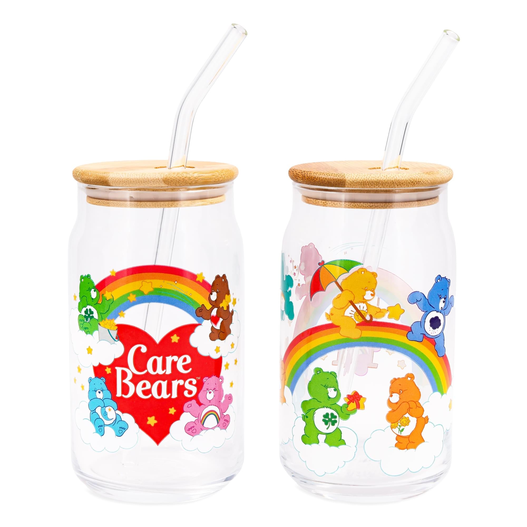 Care Bears Classic 16-Ounce Glass Tumblers With Bamboo Lid And Straw | Set Of 2
