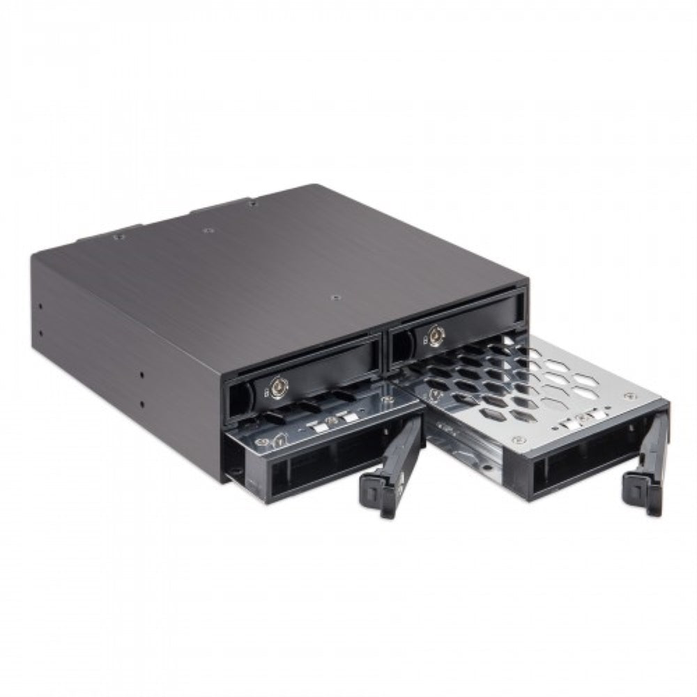5.25 Mobile Rack for Quad 2.5 (4 Bay) SATA6G HDD/SSD, Metal Case with Cooling Fans and Tough Trays, Black Color
