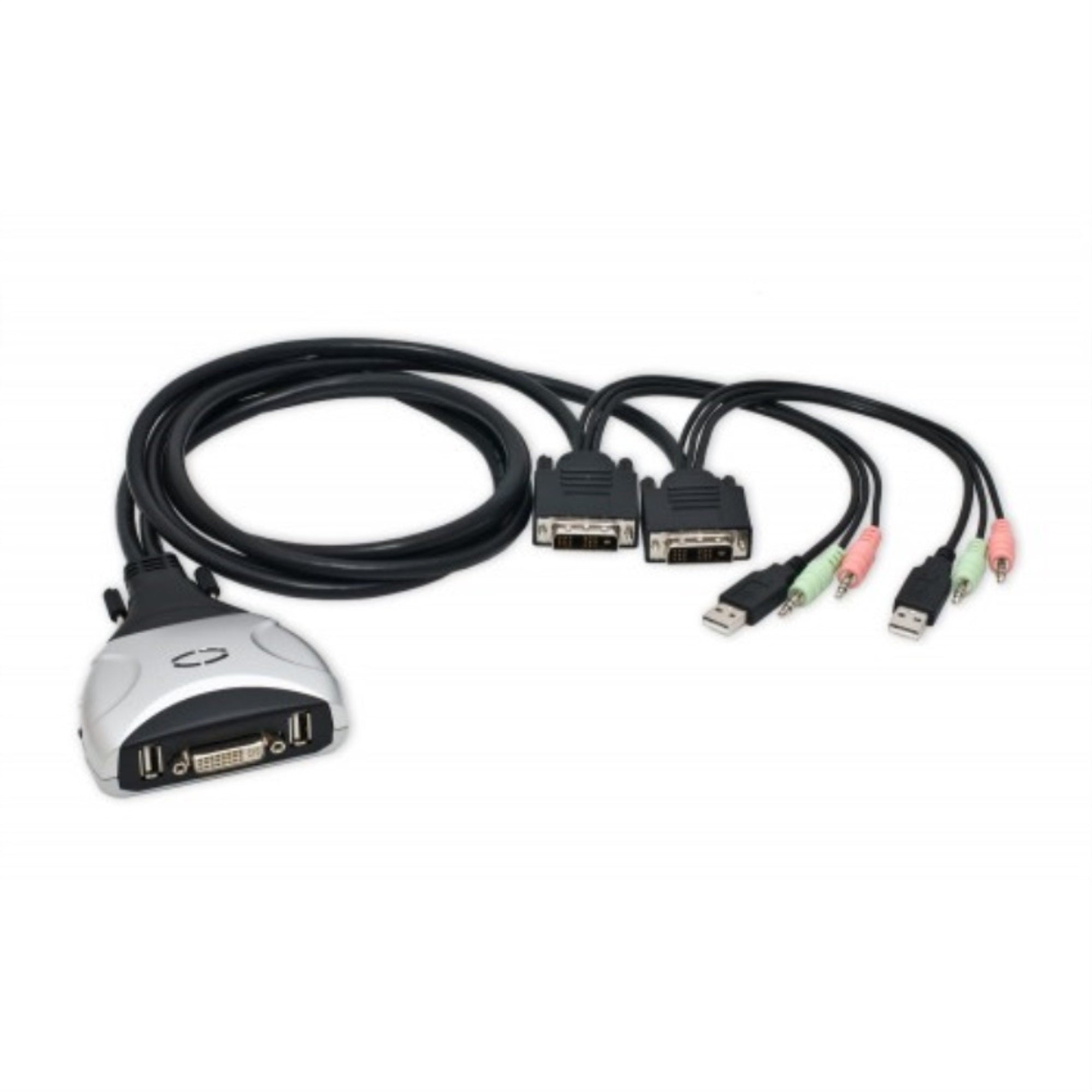 USB Interface, 2x Ports DVI Cable KVM Switch, Compact Design, Video up to 1920x1200 Pixels, with Audio