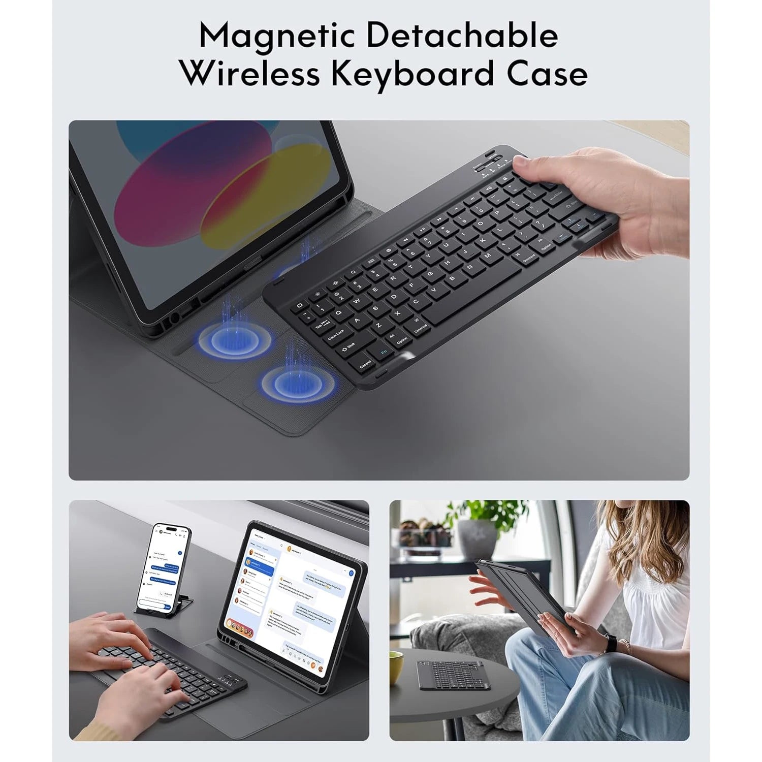 Keyboard Case For iPad 11 (A16) 2025/iPad 10th Generation 2022 10.9inch,Detachable Stand Folio Keyboard Cover With Pencil Holder