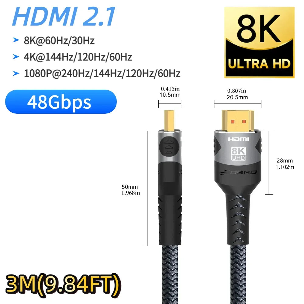 HDMI 2.2/2.1/2.0 Cable Maximum Bandwidth 96Gbps Support 8K@120Hz 4K@240Hz 2K@360Hz LIP Protocol for TV Monitor Game Console