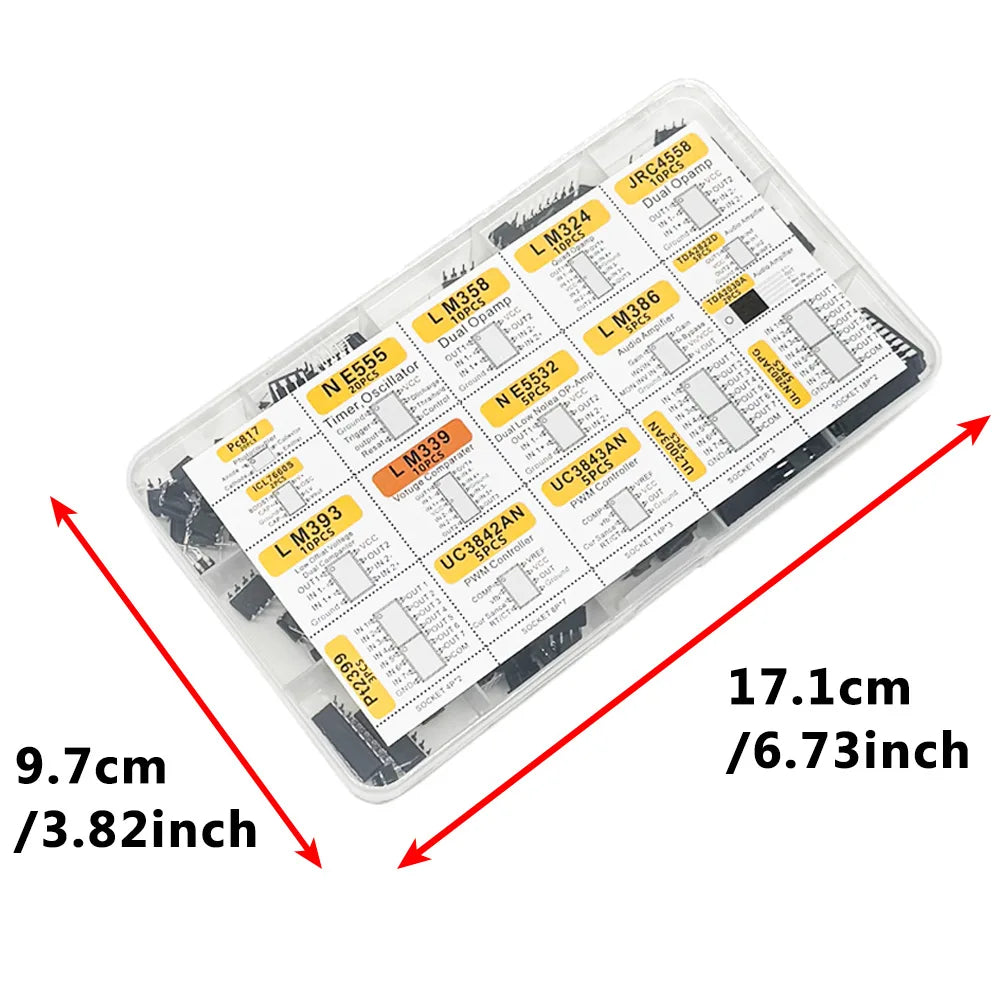 150pcs DIP Integrated Circuit Chip Assorted IC Box Set Amplifiers LM358 JRC4558 LM393 ICL7660 NE555 for Electronics Projects