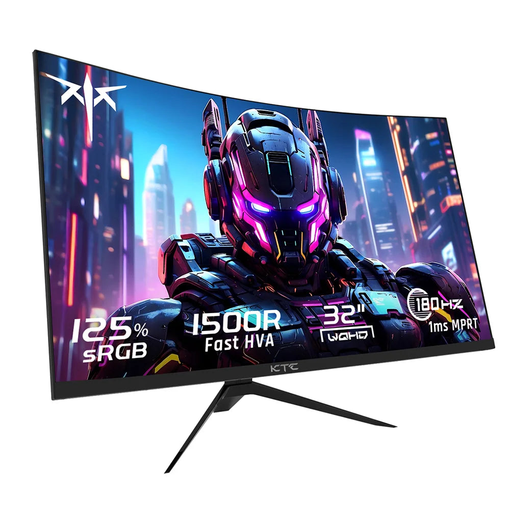 Ktc H32S17 32 Inch 1500R Curved Gaming Monitor 2560X1440 Qhd 180Hz 16:9 Eled 99% Srgb Hdr10 1Ms Mprt Response Time Low-Blue Compatible with Freesync and G-Sync USB Hdmi2.0 2Xdp1.4 Audio Out Flexible Adjustment with Sturdy Tri