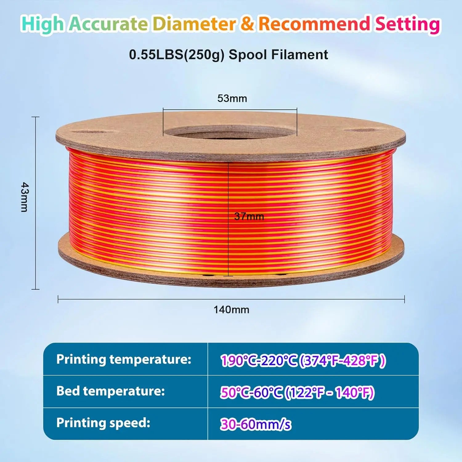 Multicolor 3D Printer Filament,Dual/Tri/Twist/Magic Color 1.75mm PLA Shiny Printing Filament,250g(0.55lbs) Fit FDM 3D Printer