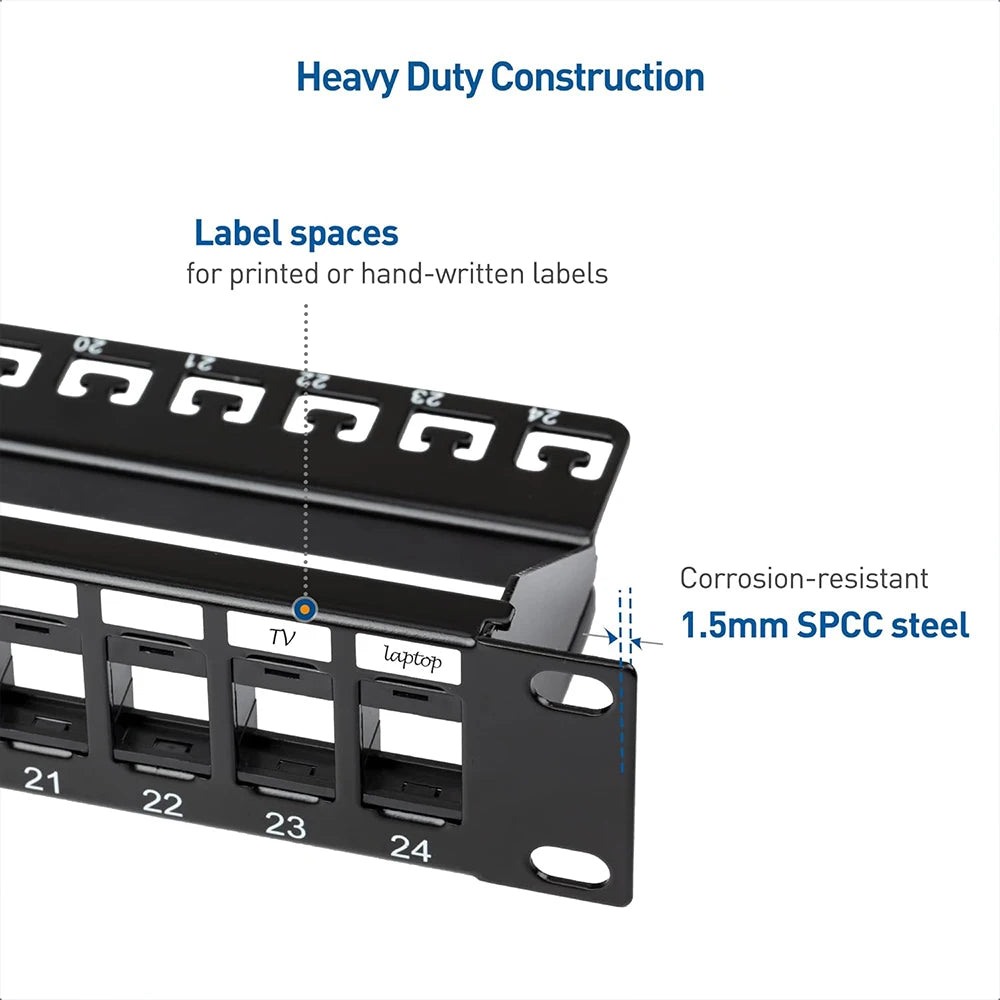 ZoeRax 24Port RJ45 Shielded Patch Panel Network Patch Panel 19 Inch, Ethernet Patch Panel with Cable Management and Support Bar