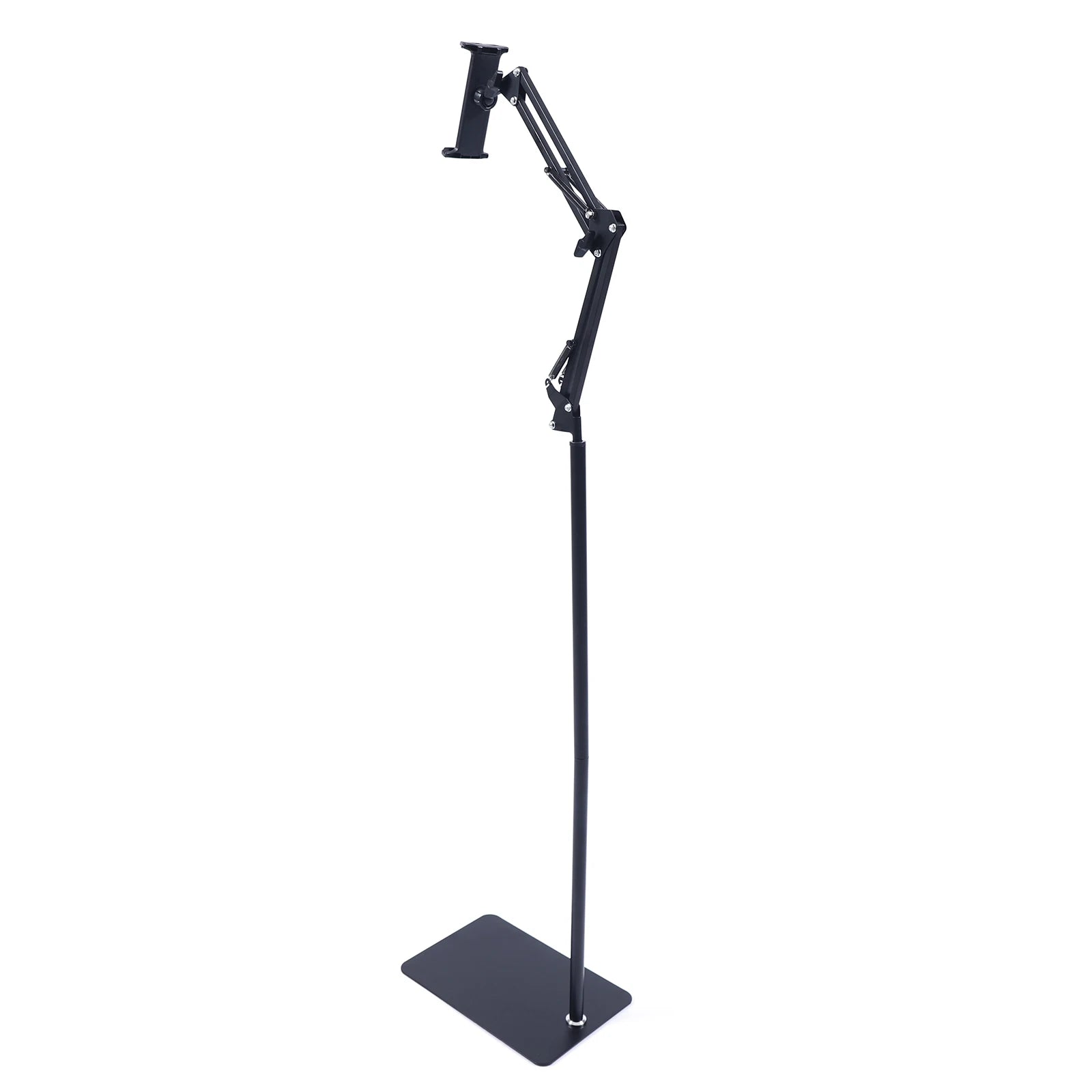 Tablet Floor Stand, 360° Swivel Adjustable Height & Angle, Heavy Duty Carbon Steel, Non-Slip Base, Portable & Foldable, Universal Holder for 12-18cm Phones & Tablets, for Home Office Kitchen Gym Bedroom, Easy Assembly