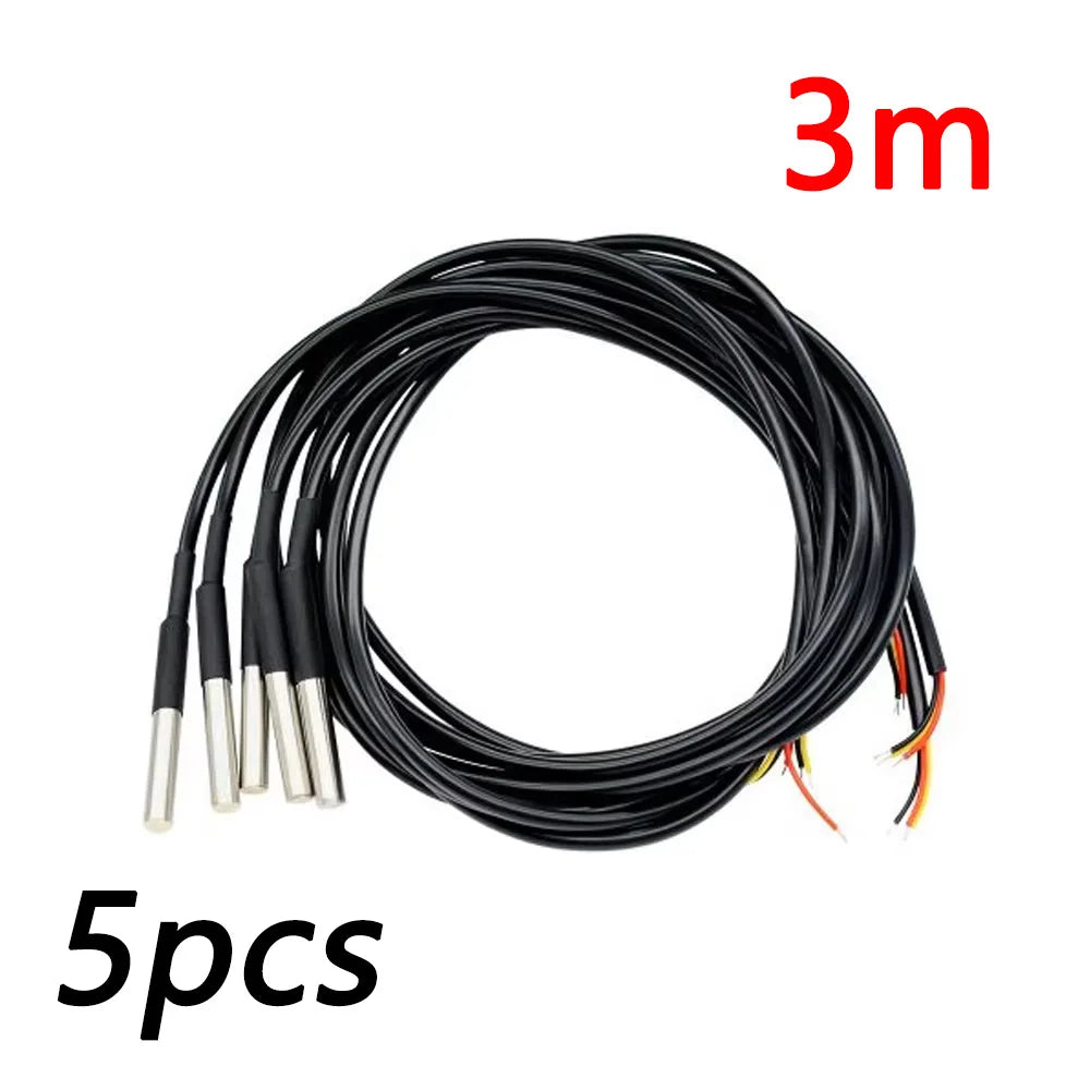 5/1pcs DS18B20 1M 2M 2.5M 3M Waterproof Cable Temperature Probe Waterproof Temperature Sensor DS18B20 Waterproof Cable