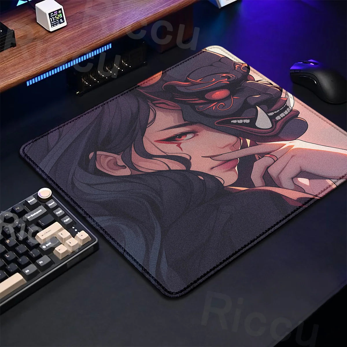 Small Size Anime Mouse Pad Oni Mask Girl Premium Deskmats Game Professional E-Sports Mousepad High Quality Non-slip Keyboard Pad