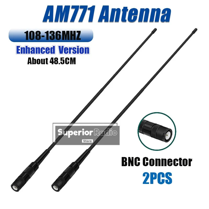 Walkie Talkie AM-771 Air Band Antenna 108-136Mhz BNC Connector For IC-A6 IC-A25 IC-A16 FTA-550L Radio SMA-F For DM-32 UV-K6 UVK5