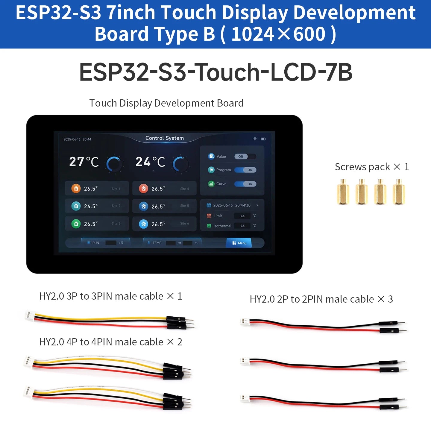 ESP32-S3 7 Inch 1024x600 IPS Screen Touch Display LX7 Dual-Core 16MB Flash WiFi BT5 Development Board for ESP32 GUI LVGL HMI