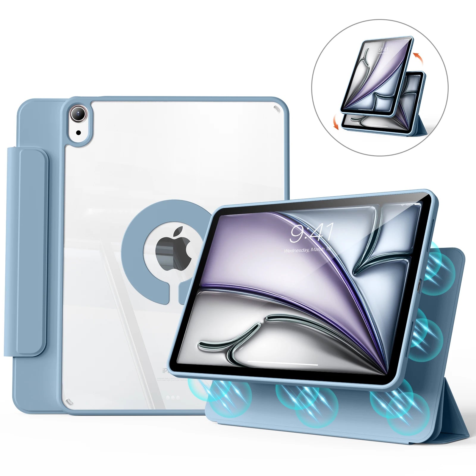 ZOYU For iPad Air 11 Air4/5 10.9 Magnetic Case, For iPad Pro 11 13 inch Mini6 10.2 9/8/7th Gen Rotate 360°Detachable Back Case