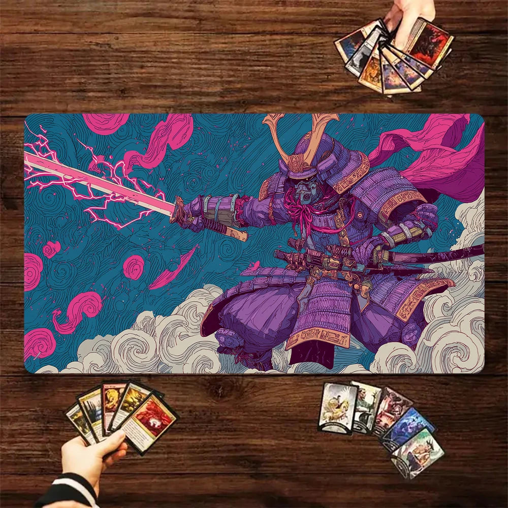 Japanese Ghost Samurai Pattern TCG Playmat Magic Card Battle Mat 35X60CM Deskmat Tapete Magic Mat Non-Slip Durable Stitched Edge