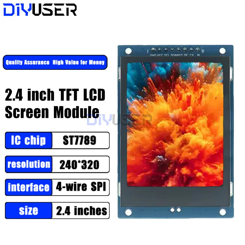 DIYUSER 2.4" TFT LCD Screen Module 240x320 ST7789 SPI Color Display for Raspberry Pi DIY Projects