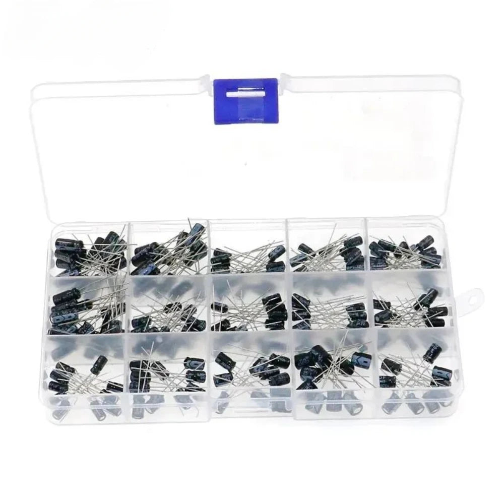200pcs 15Values Capacitors Set 10V 16V 25V 50V 0.1uF-220uF Electrolytic Capacitor Assortment Kit 0.22uf 2.2uf 100uf
