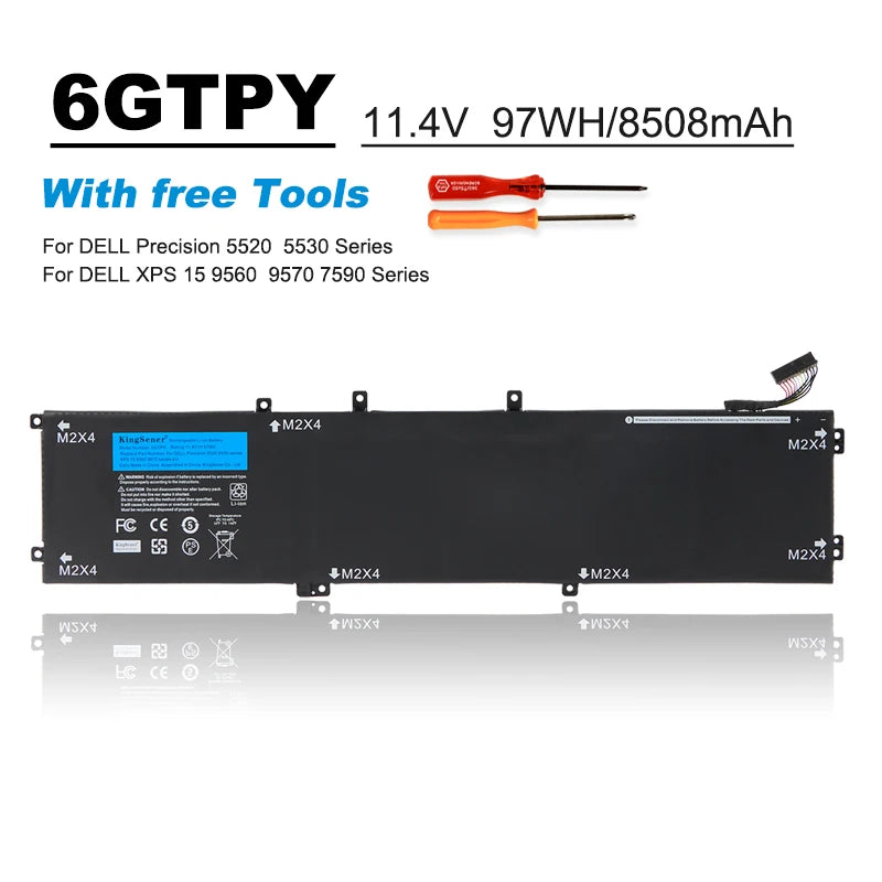 KingSener New 6GTPY 11.4V 97WH Laptop Battery For DELL XPS 15 9570 9560 7590 For DELL Precision 5520 5530 Series Notebook H5H20