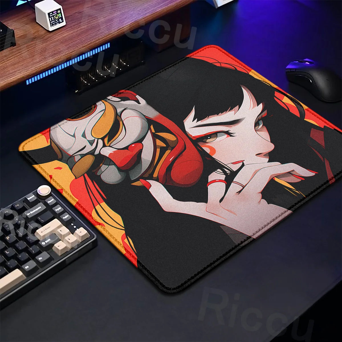 Small Size Anime Mouse Pad Oni Mask Girl Premium Deskmats Game Professional E-Sports Mousepad High Quality Non-slip Keyboard Pad