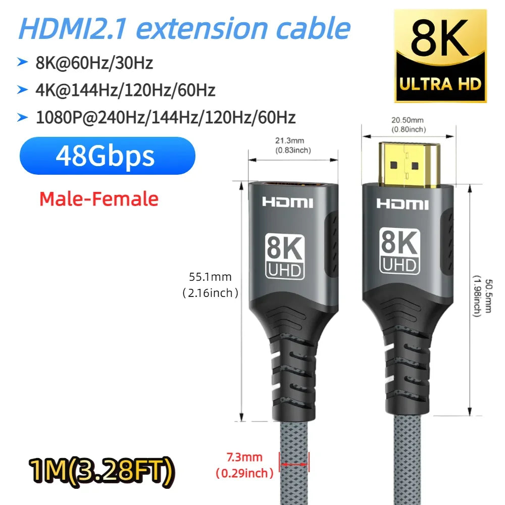HDMI 2.2/2.1/2.0 Cable Maximum Bandwidth 96Gbps Support 8K@120Hz 4K@240Hz 2K@360Hz LIP Protocol for TV Monitor Game Console