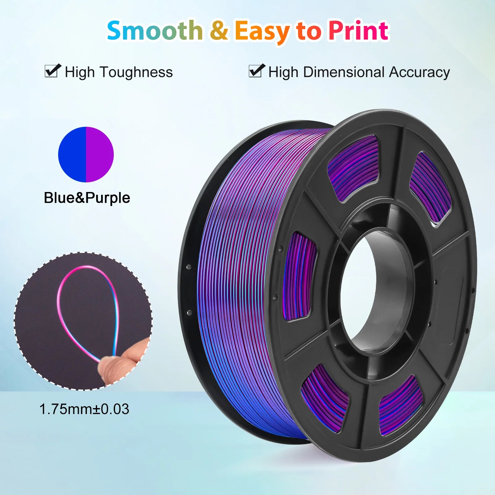Silk PLA Filament 1.75mm Dual Color Blue Purple, 3D Printer Filament , 250g Spool(0.55lbs) Fits for Most FDM 3D Printers